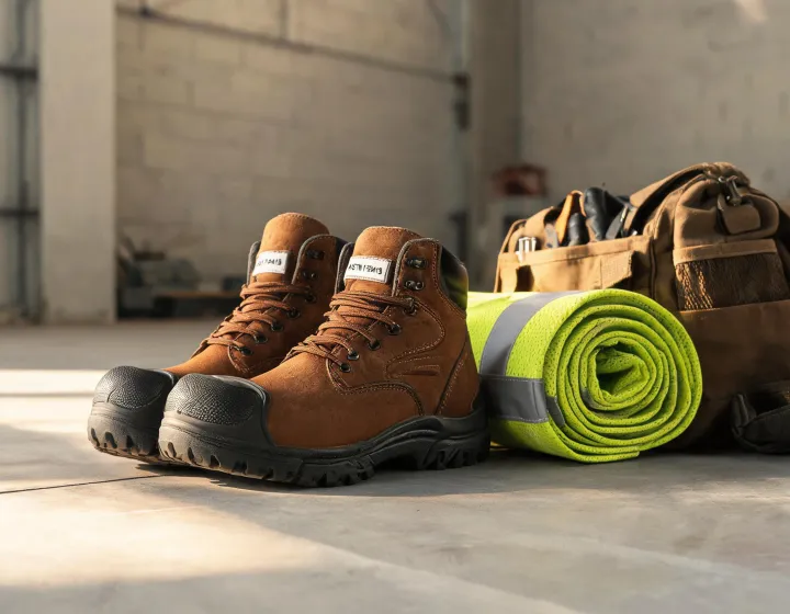 Danner safety toe boots on jobsite floor